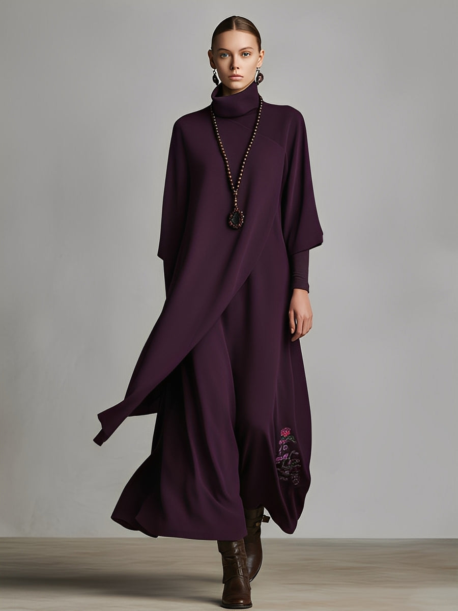 Robe maxi bleu clair avec col montant pour femmes avec broderie MDA1202K8I