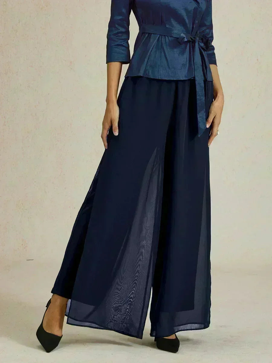 Pantalons droits avec une couche de chiffon fendue