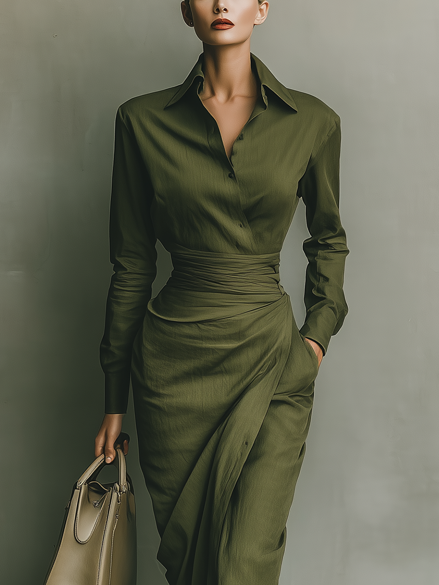 Robe maxi femme en vert militaire en mélange de coton MDA2281I8T