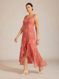 Robes de soirée sans manches en chiffon floral avec des bords asymétriques