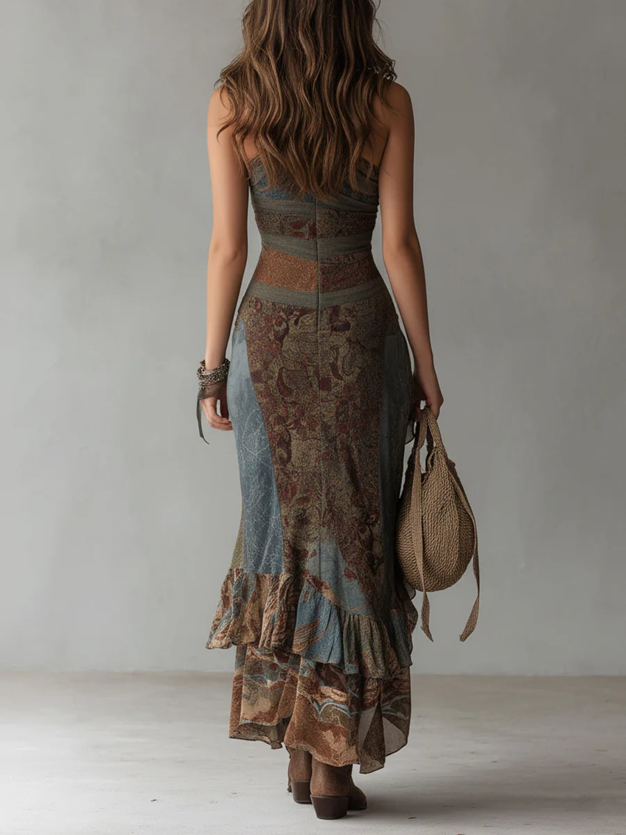 ÉLENA ∙ Robe mini asymétrique à une épaule avec imprimé ethnique et fentes hautes
