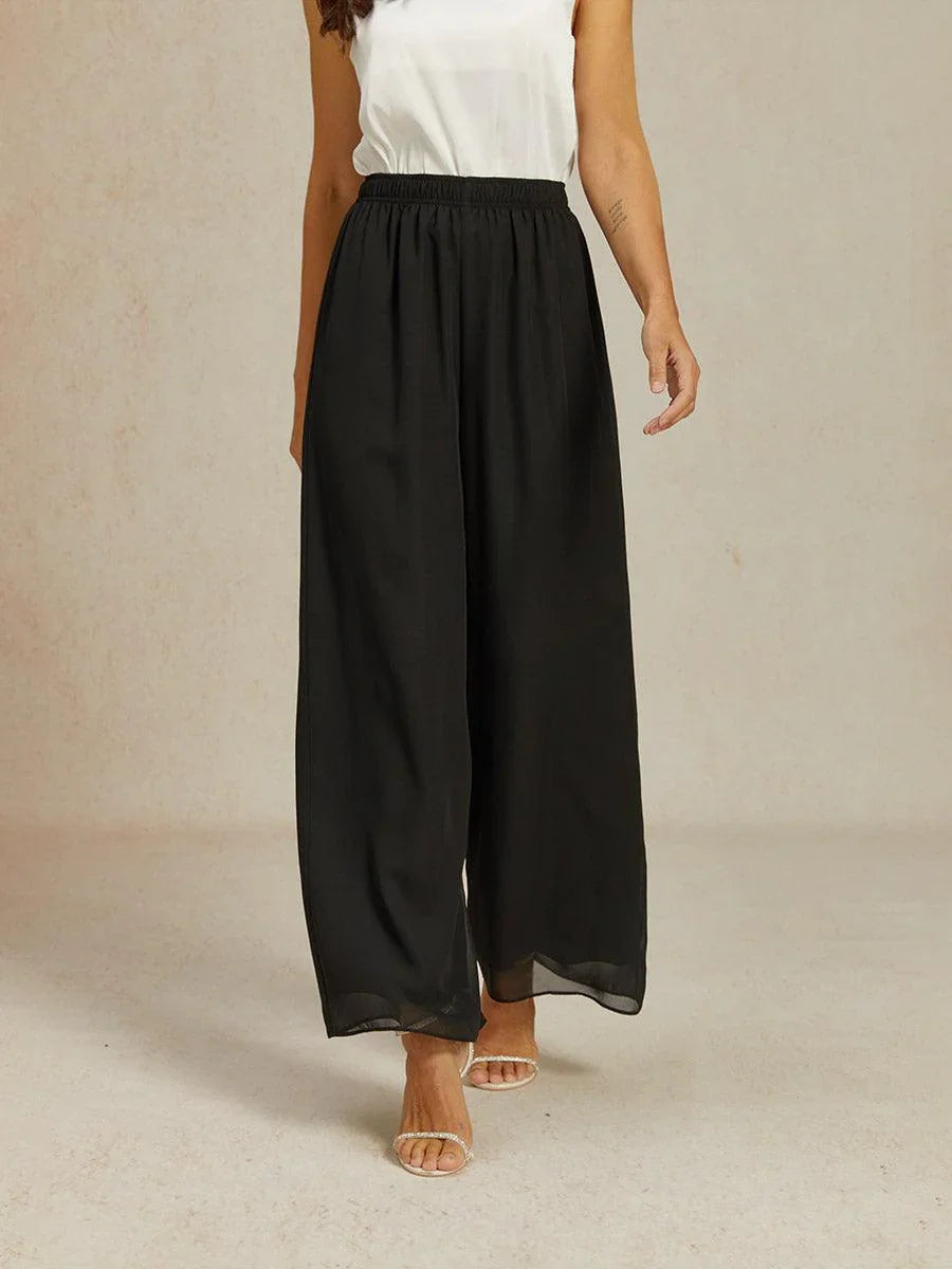 Pantalon en chiffon à jambe large avec taille élastique à hauteur moyenne