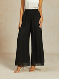 Pantalon en chiffon à jambe large avec taille élastique à hauteur moyenne