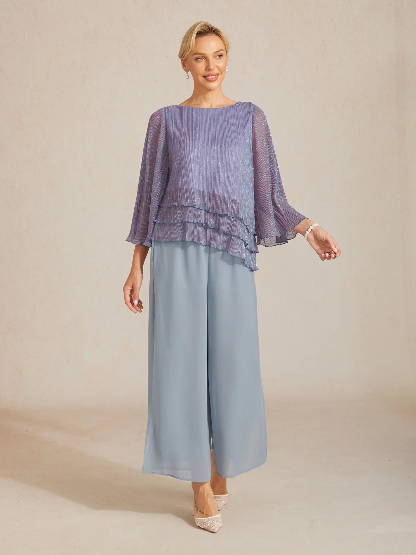 Chemise à couches asymétrique en chiffon froissé métallique