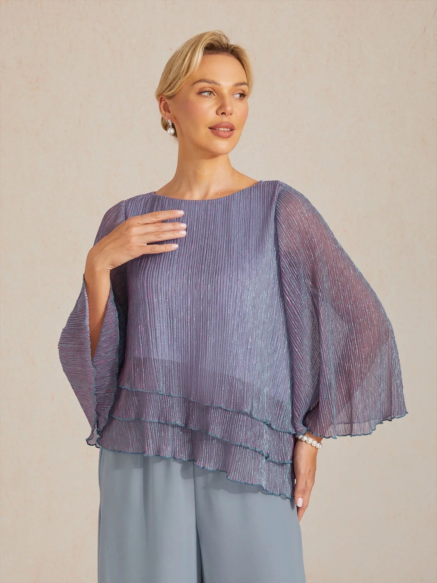 Chemise à couches asymétrique en chiffon froissé métallique