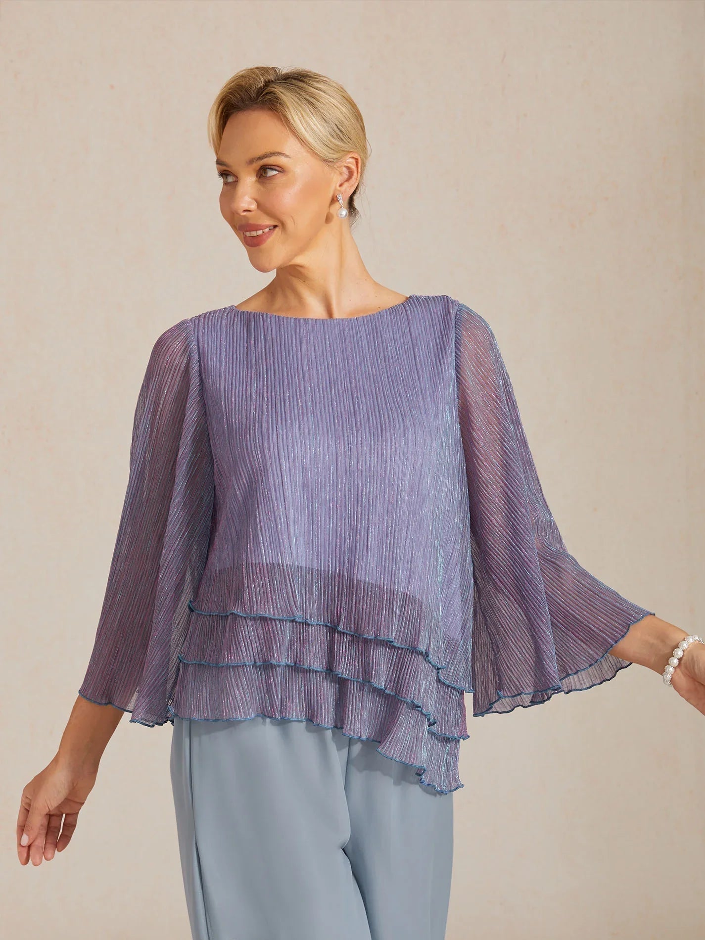 Chemise asymétrique en soie métallique plissée
