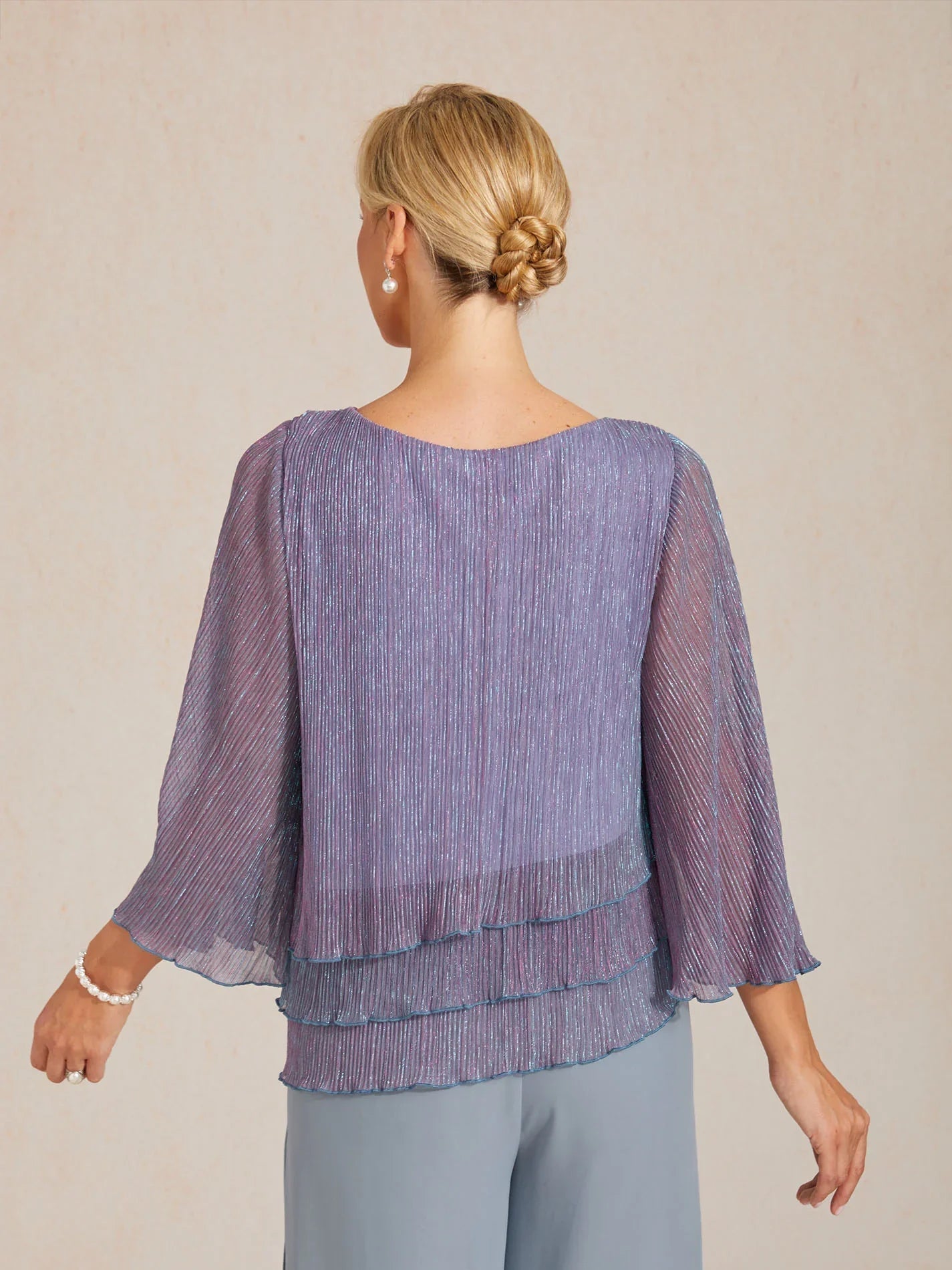 Chemise asymétrique en soie métallique plissée