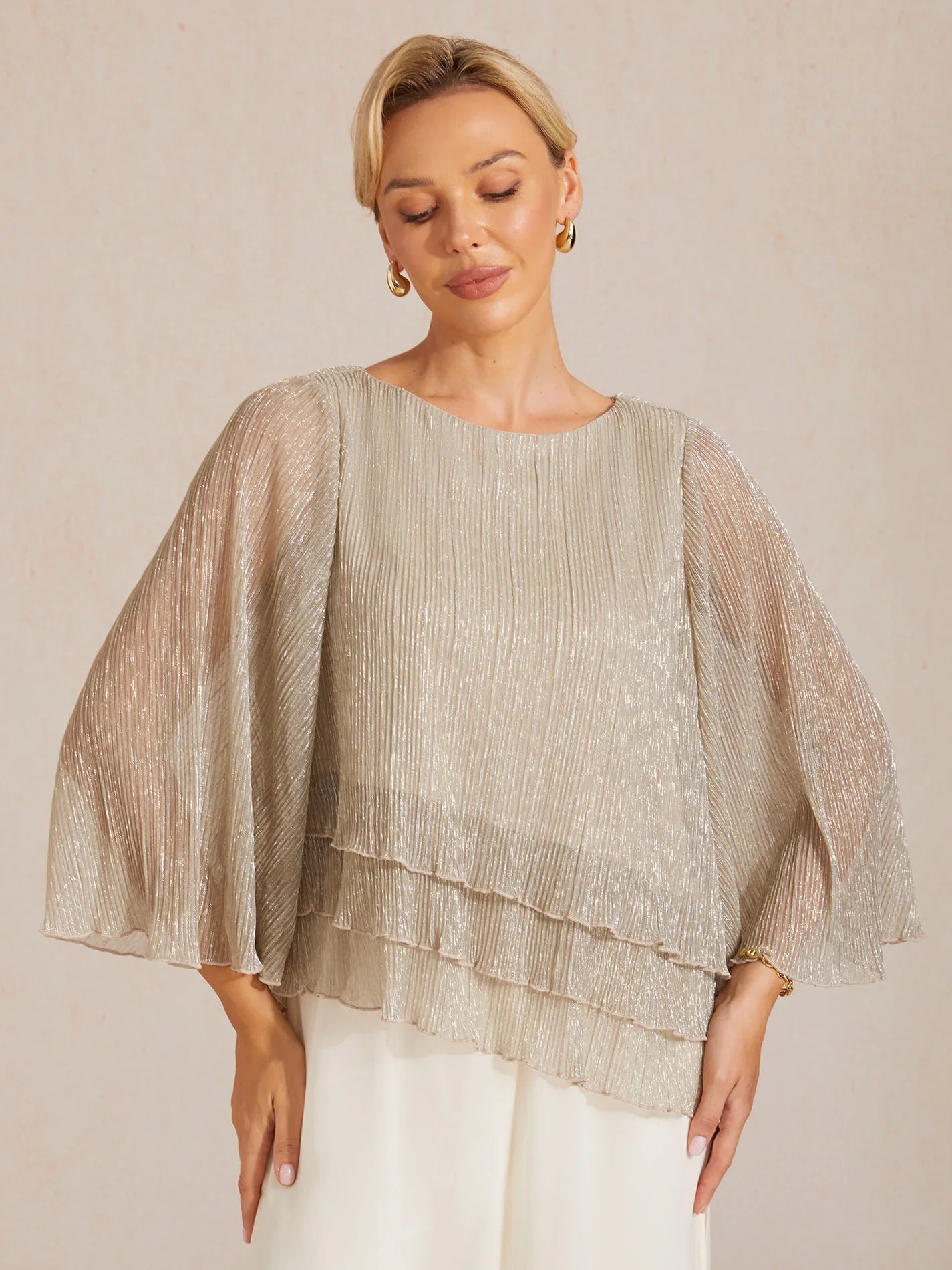 Chemise asymétrique en soie métallique plissée