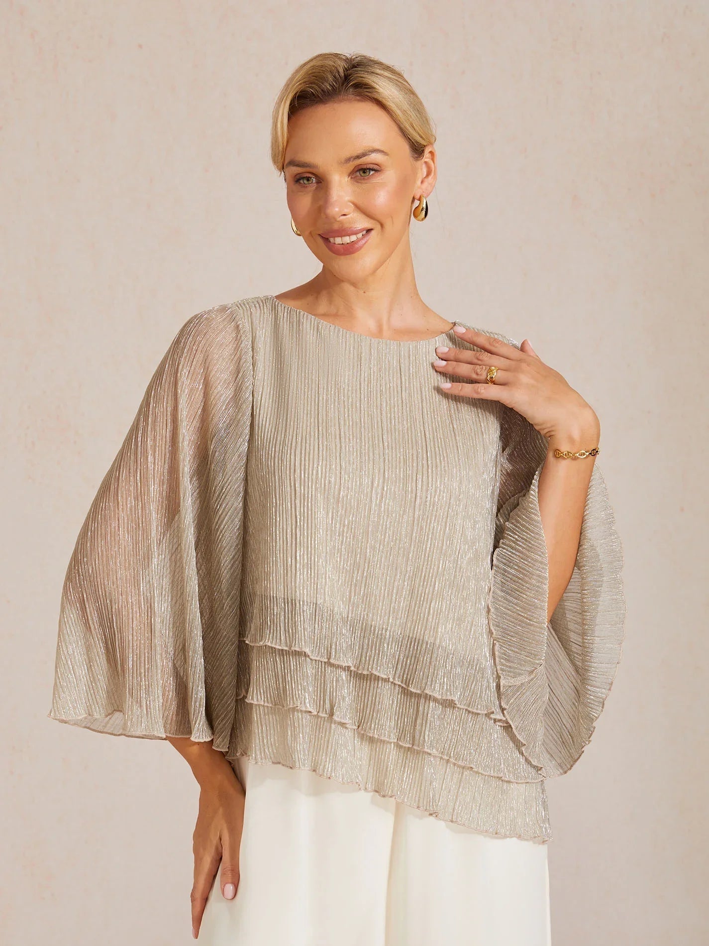 Chemise asymétrique en soie métallique plissée