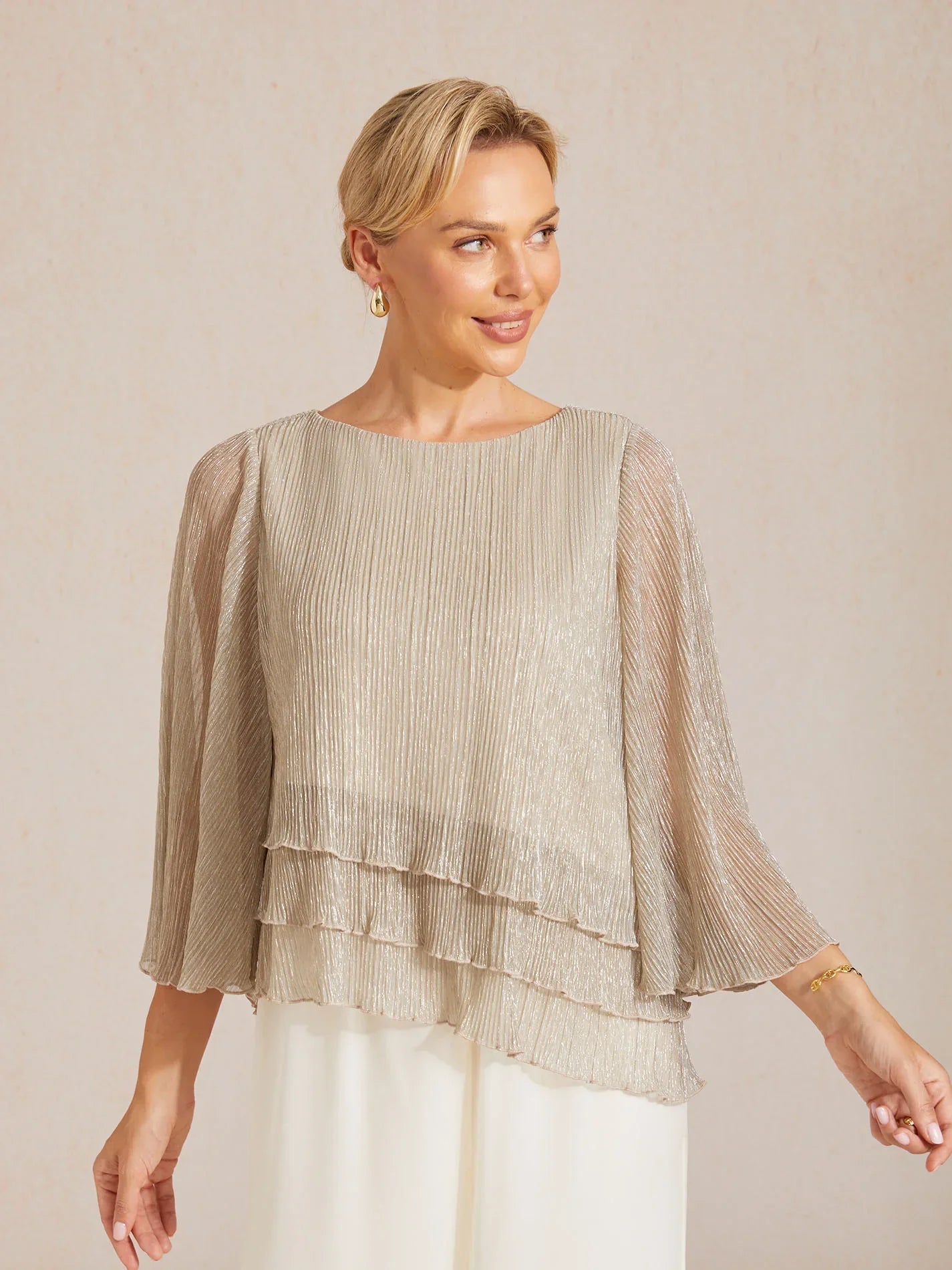 Chemise à couches asymétrique en chiffon froissé métallique
