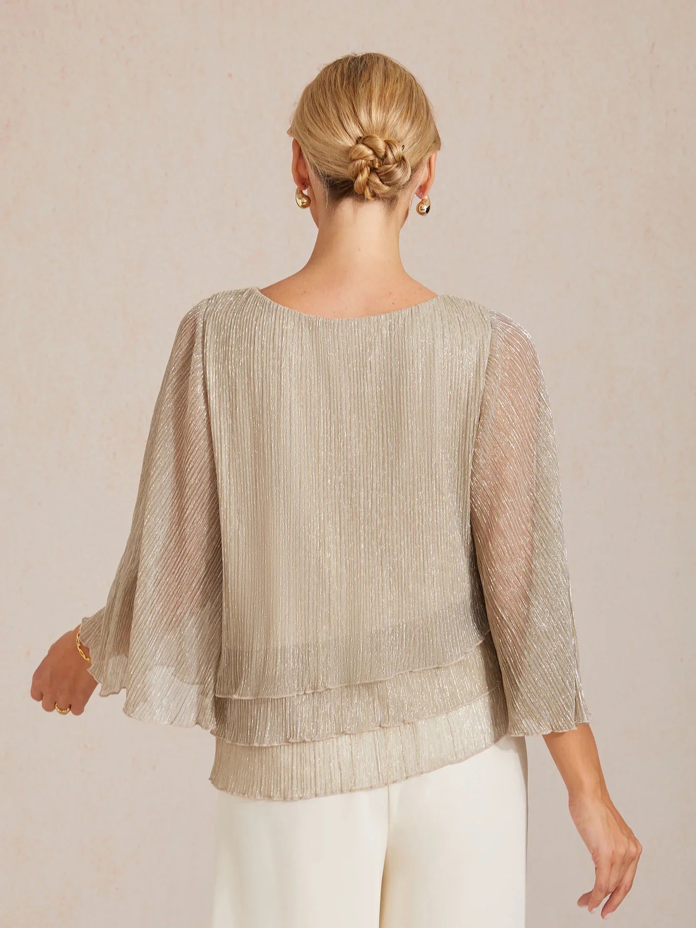 Chemise asymétrique en soie métallique plissée