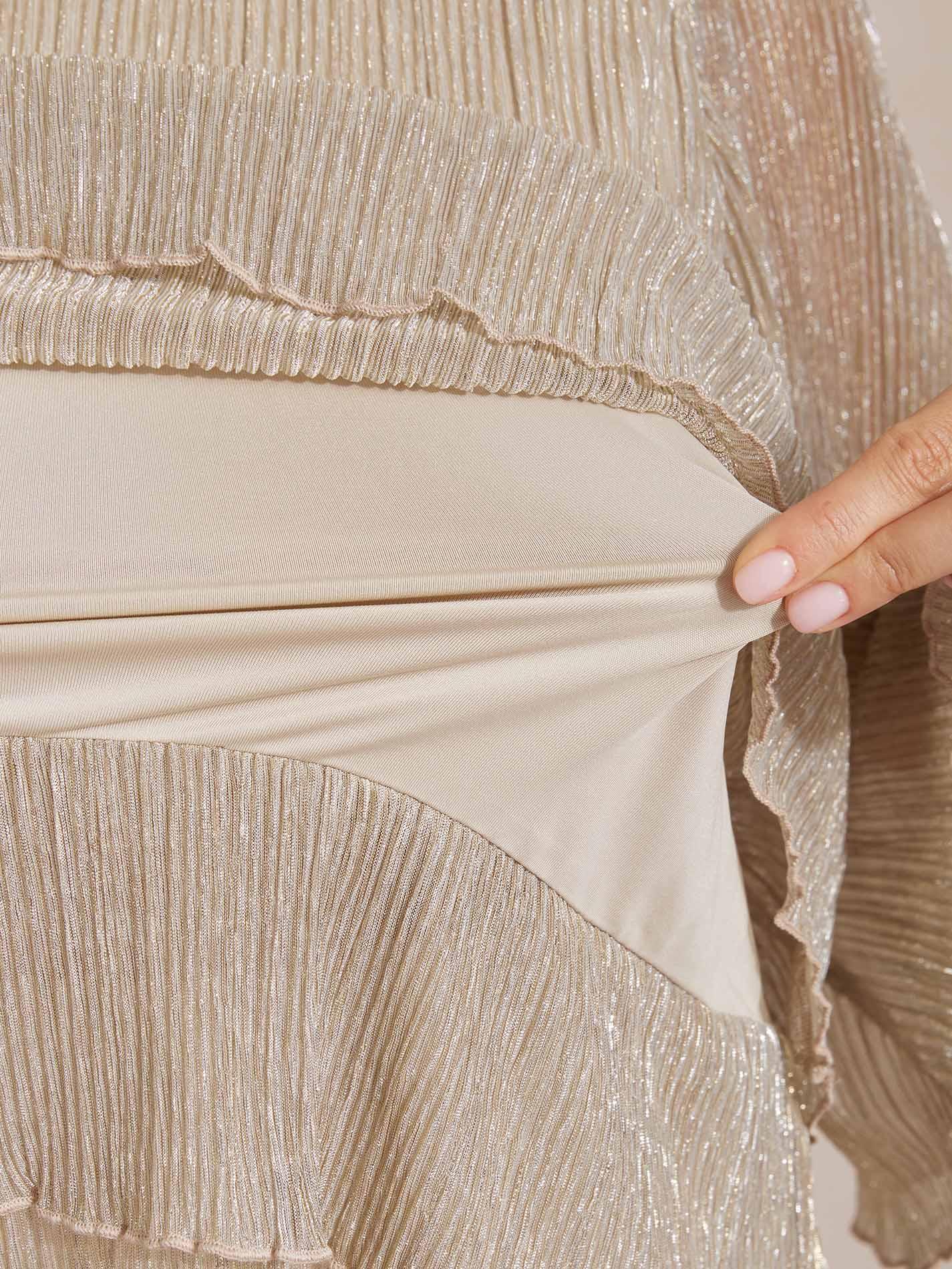 Chemise asymétrique en soie métallique plissée