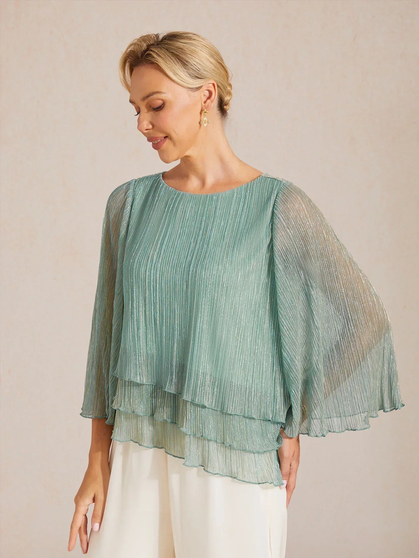 Chemise asymétrique en soie métallique plissée