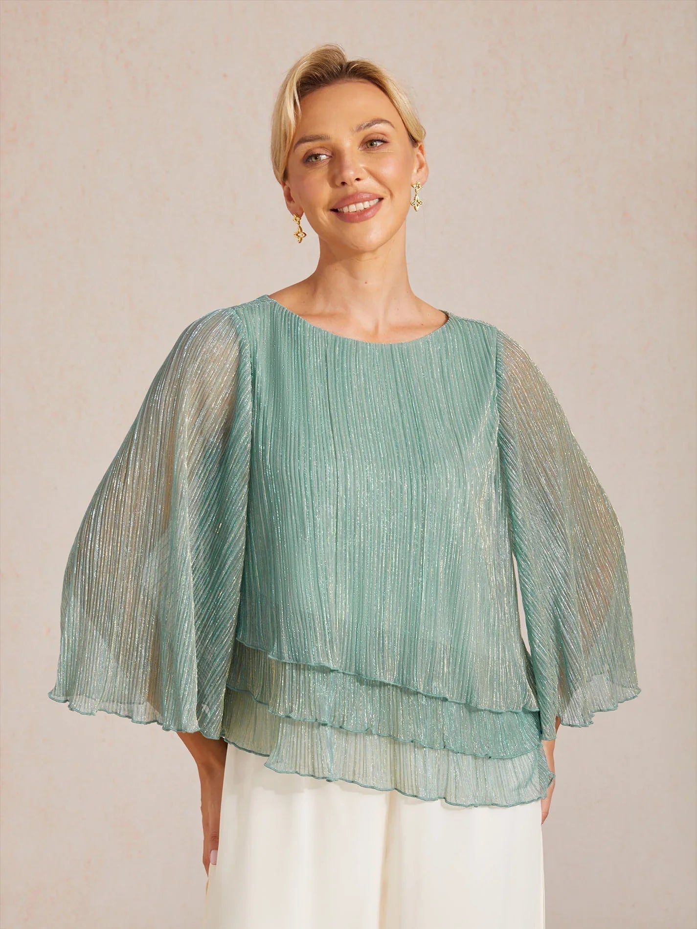 Chemise à couches asymétrique en chiffon froissé métallique