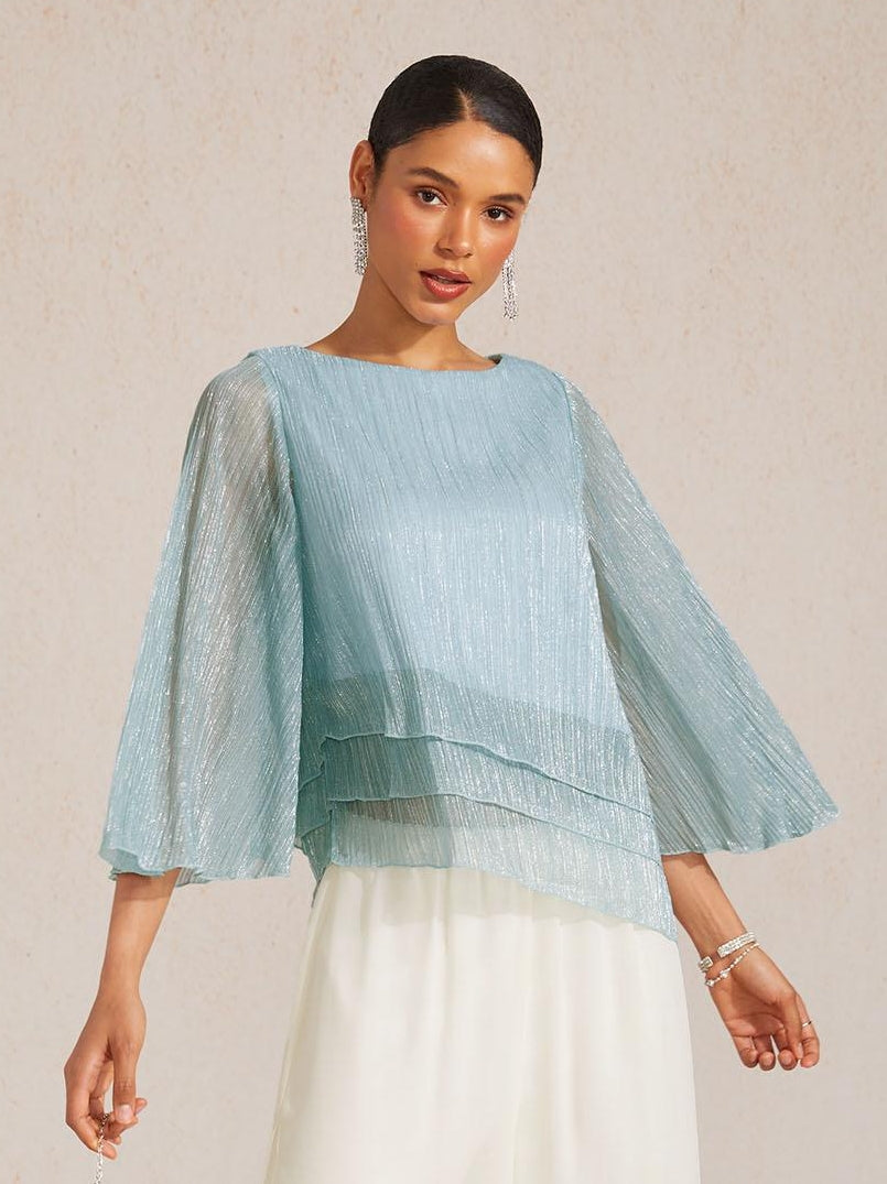 Chemise asymétrique en soie métallique plissée