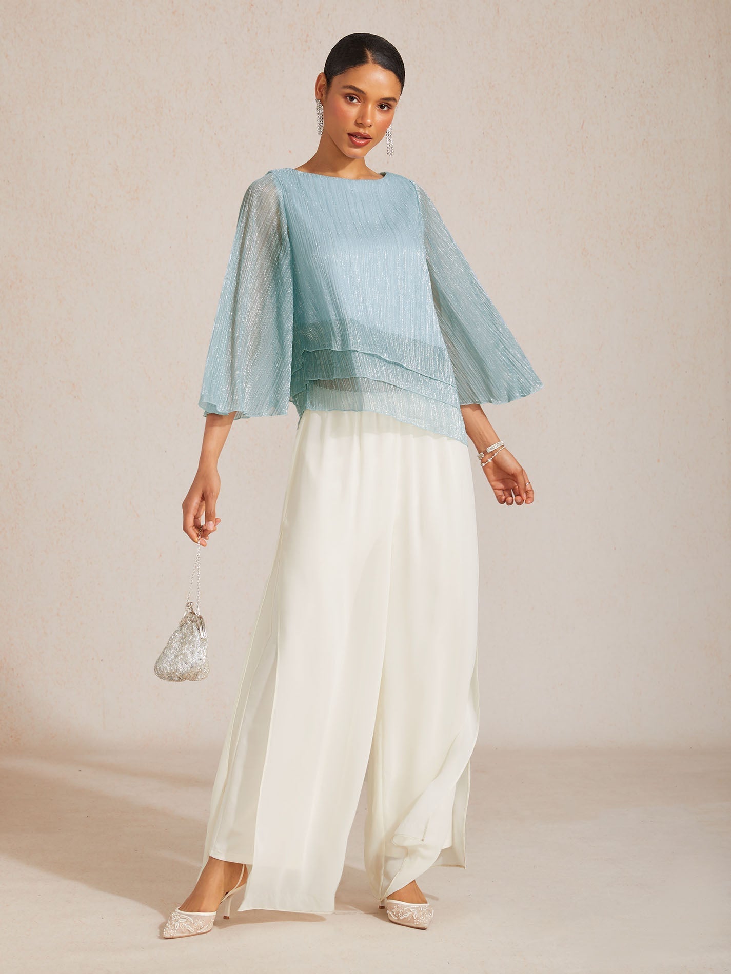 Chemise à couches asymétrique en chiffon froissé métallique
