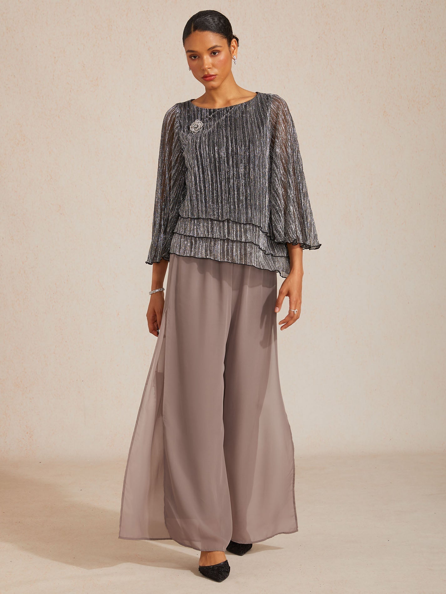 Chemise à couches asymétrique en chiffon froissé métallique