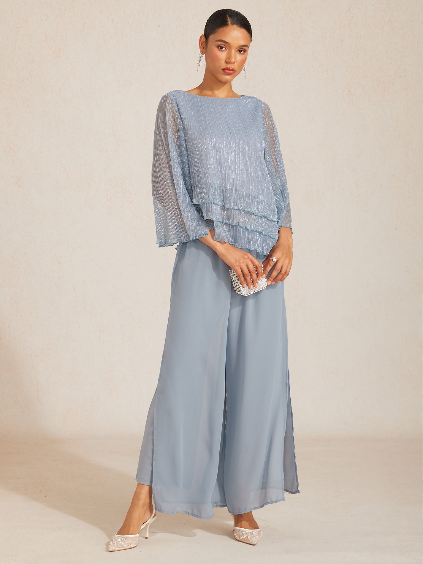 Chemise asymétrique en soie métallique plissée