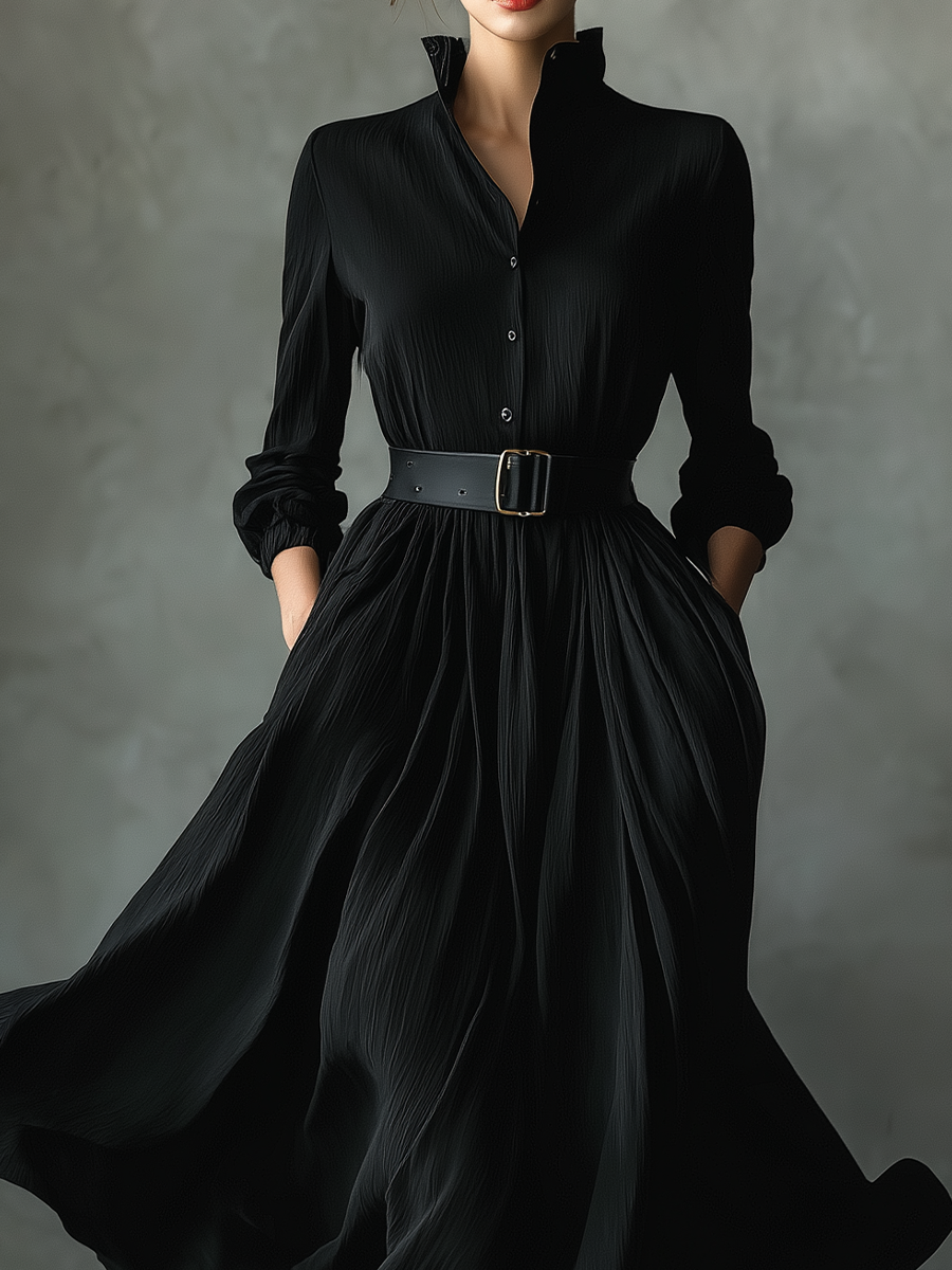 Robe maxi vintage texturée en noir pour femmes MDA0859H8T