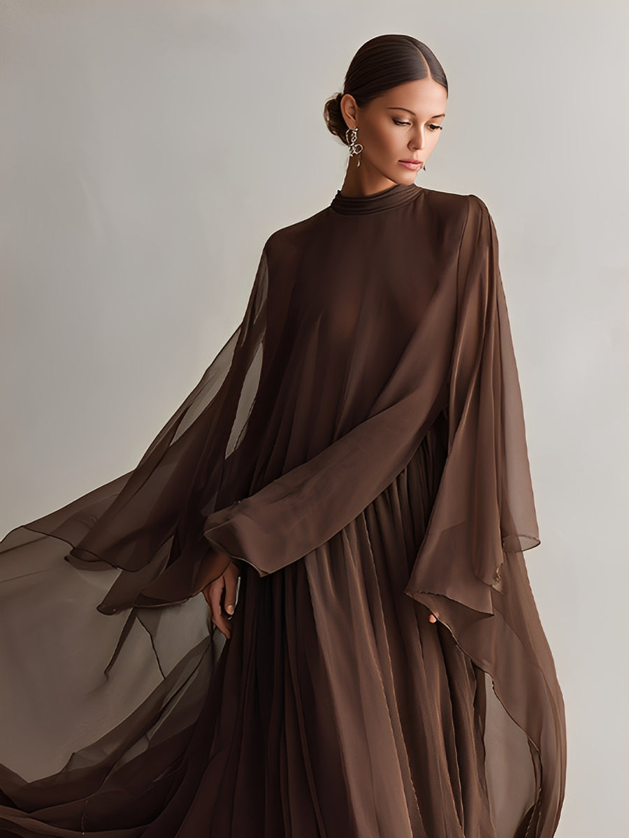 Robe en chiffon marron riche pour femmes avec silhouette maxi fluide et design comme une écharpe, robe de style moderne élégant - glamour MDA1967L4I
