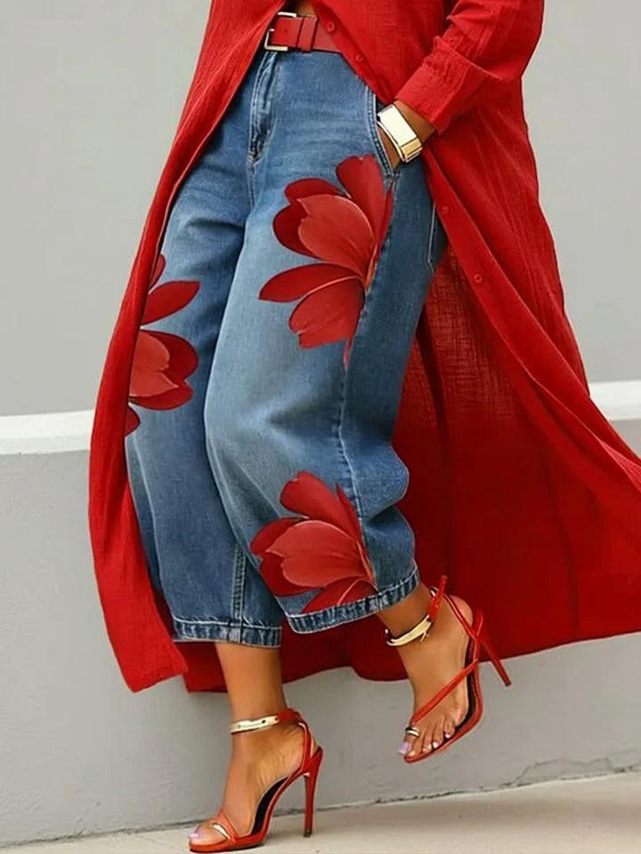 Très | Coordonnée de chemise longue et jeans fleuris
