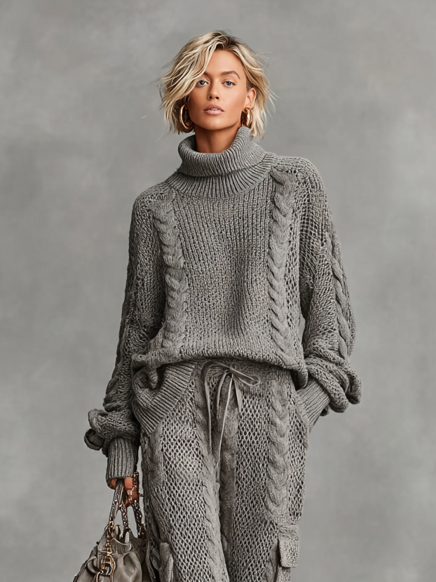 Ensemble de pantalon cargo et de pull de randonnée à col montant pour femmes MDA0958I2Y