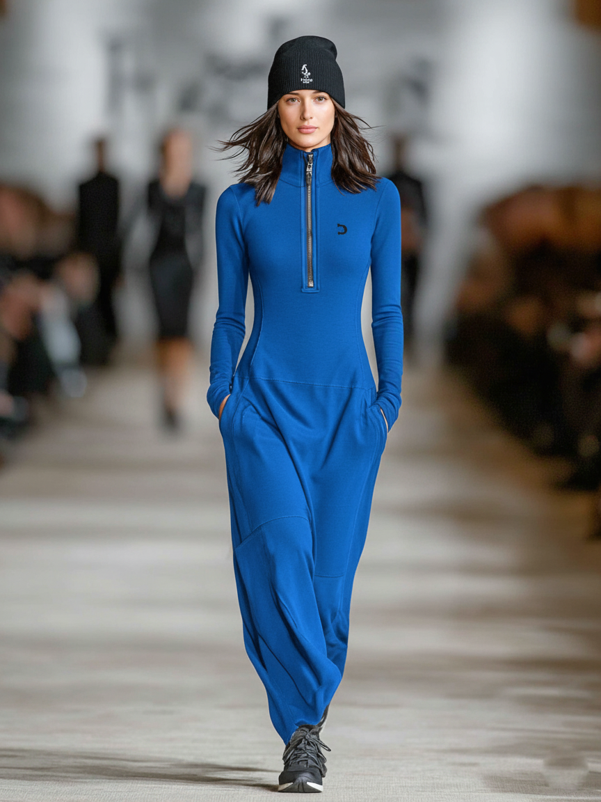 Robe maxi sport pour femmes avec col montant et fermeture éclair MDA3197G9Y