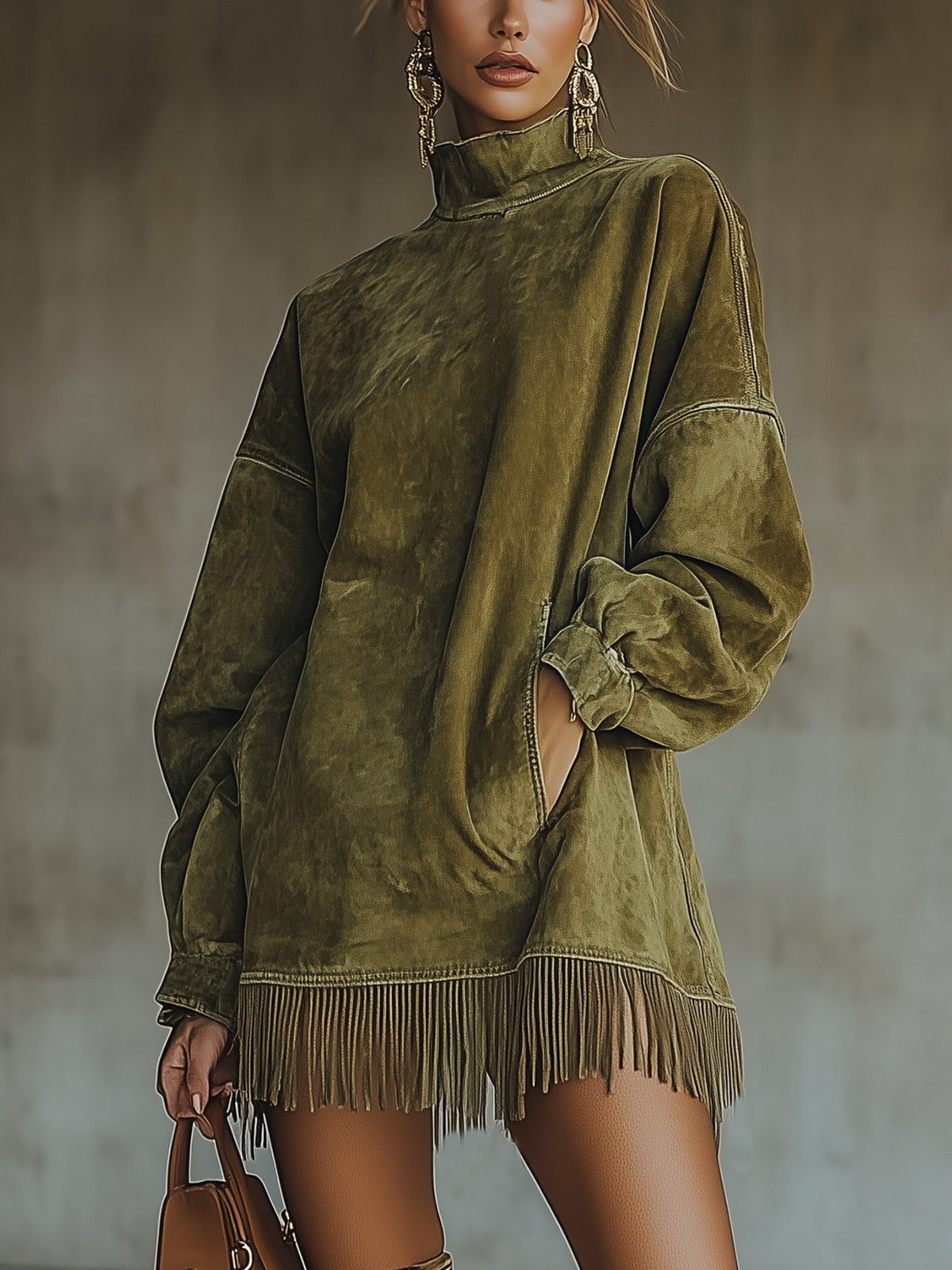 Robe t-shirt à col montant - Olive