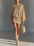 Robe mini courte à manches larges en or avec paillettes pour femmes MDA2901J3T