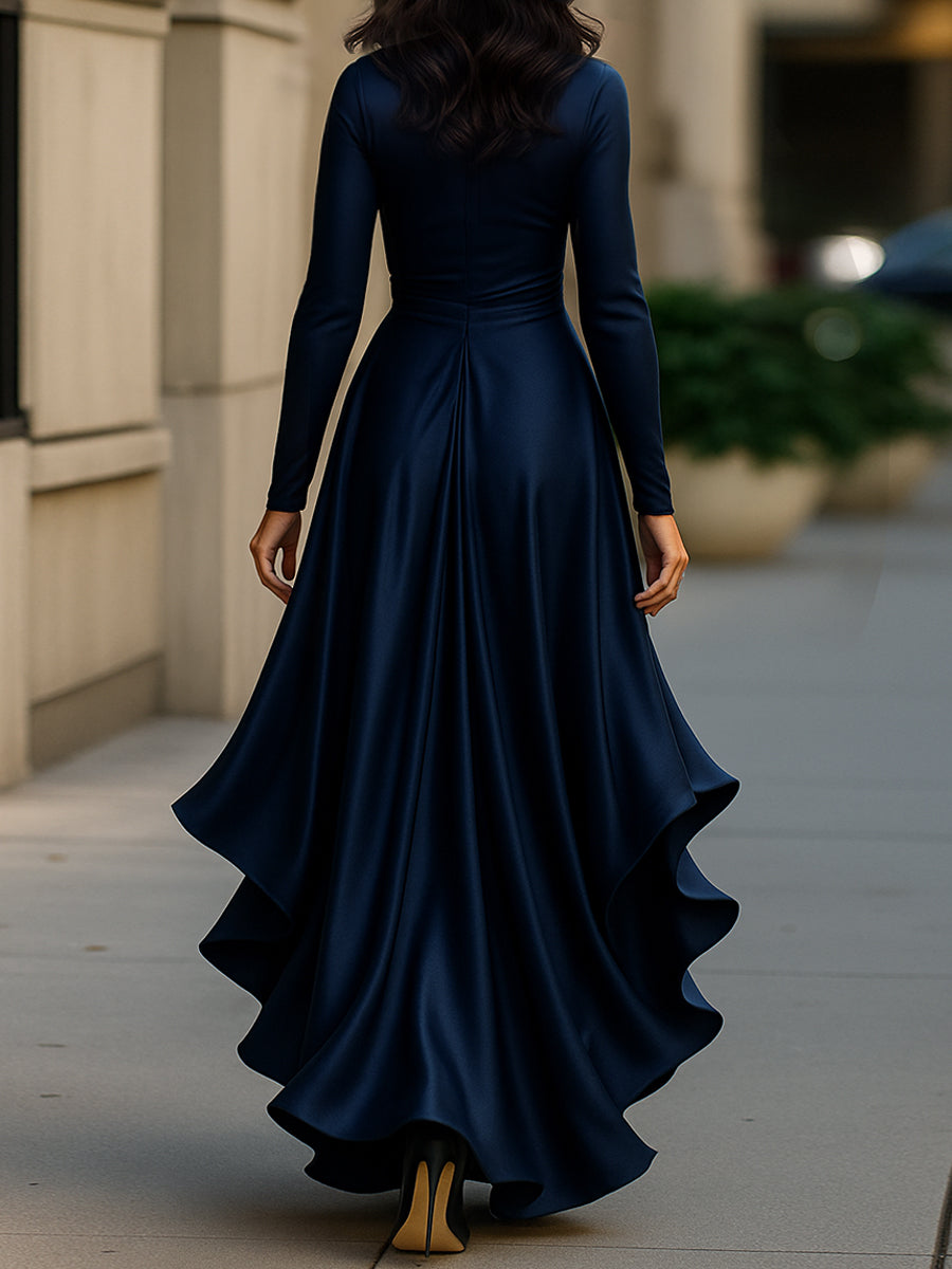 Luna - Robe longue en satin avec volants
