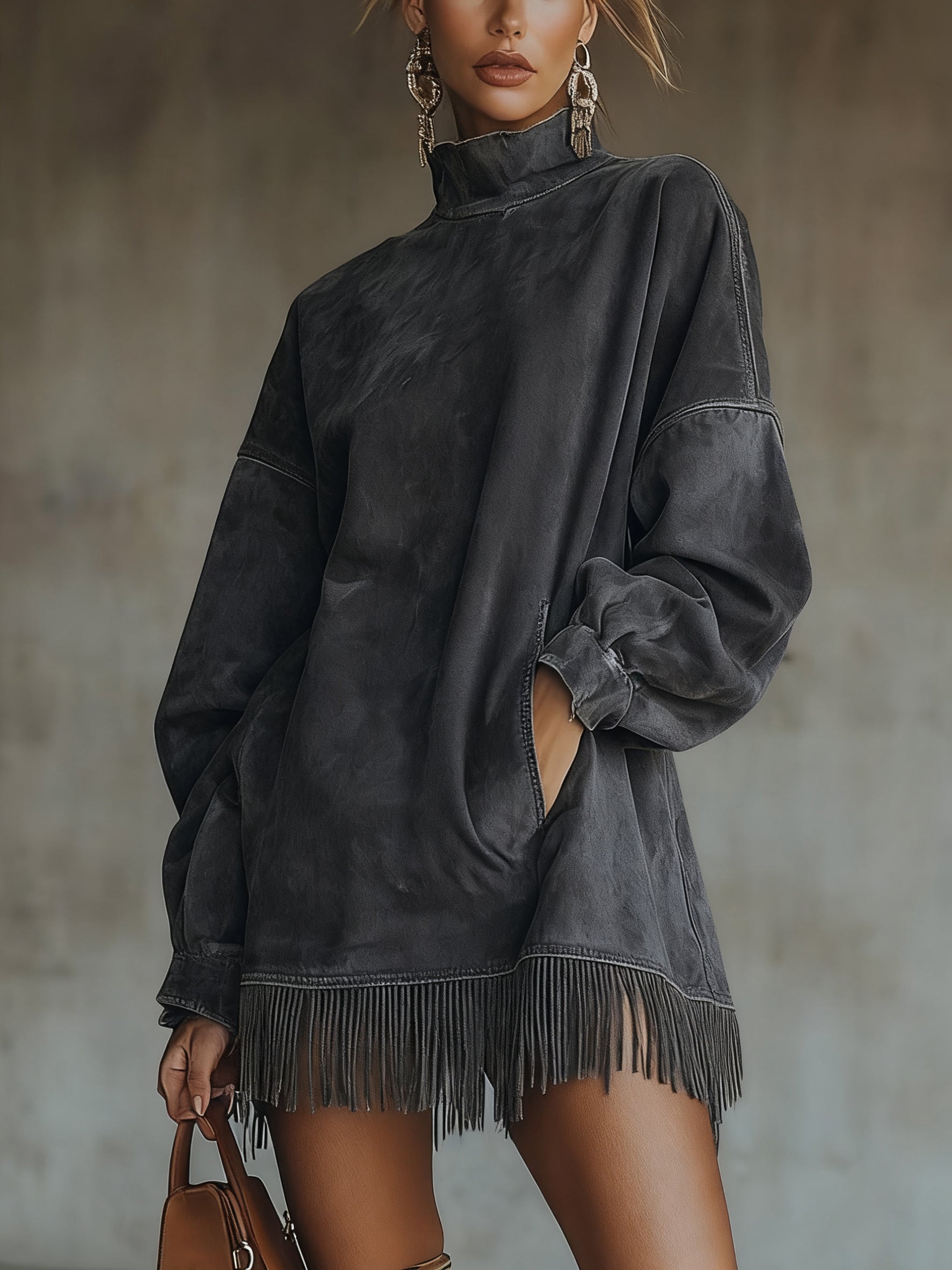 Robe t-shirt à col montant - Olive