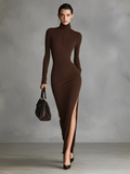 Robe body jupe avec col haut pour femmes en couleur marron MDA1311K1I
