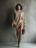 Robe mini en tricot de style vintage pour femmes en couleur caramel