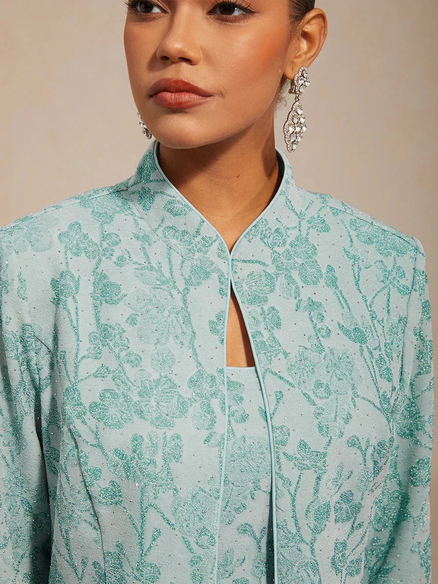 Twinset avec col mandarine et motif zèbre orné de diamants