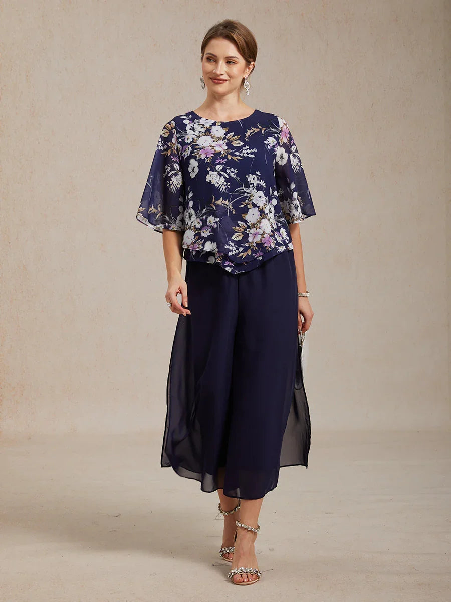 Top en soie floral avec des bordures en couches
