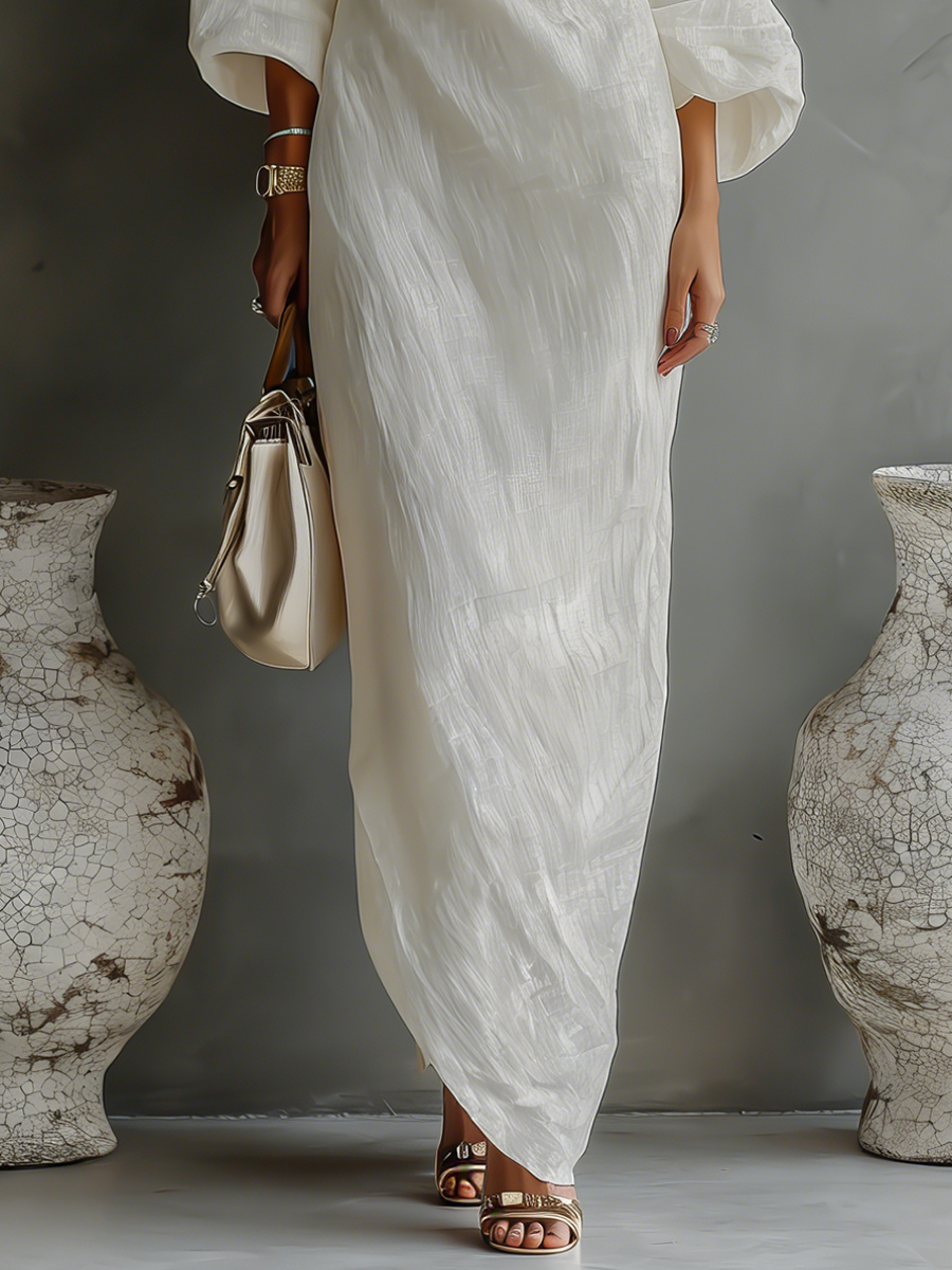 Robes femmes blanc éclatant en mélange de coton-lin avec une épaule