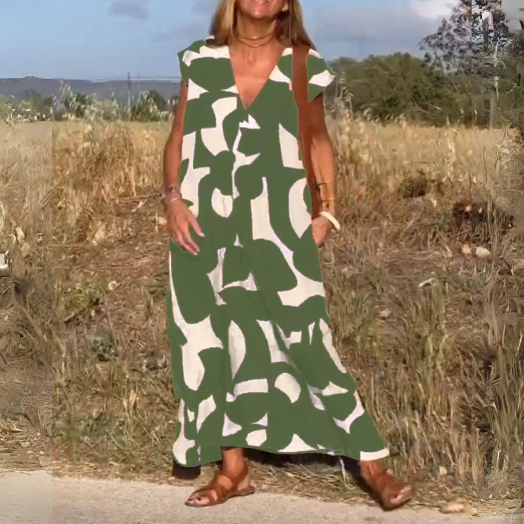 ELENA | Robe imprimée avec col en V