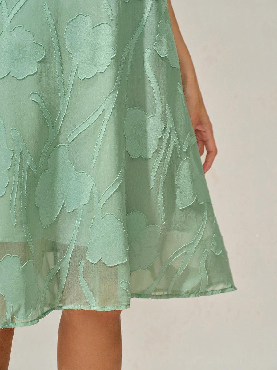 Robe A-Line en chiffon transparent avec des fleurs, longueur genou