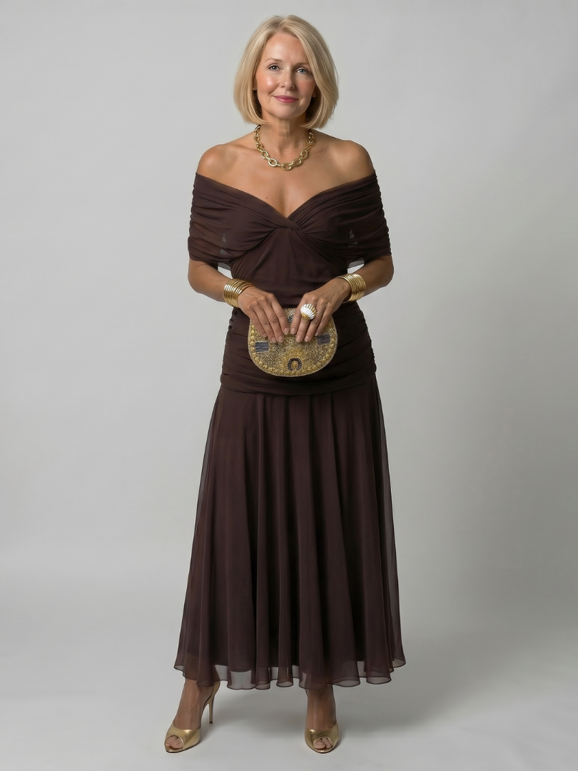 Klein | Robe midi à épaules dénudées