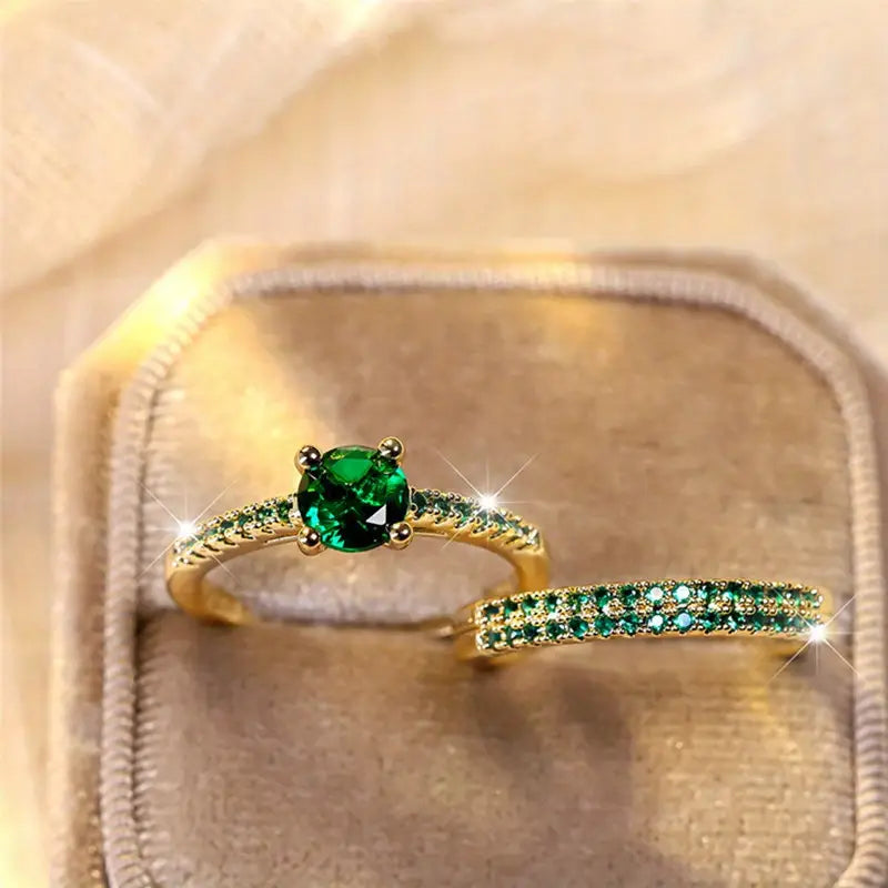 Bague duo avec émeraude en or