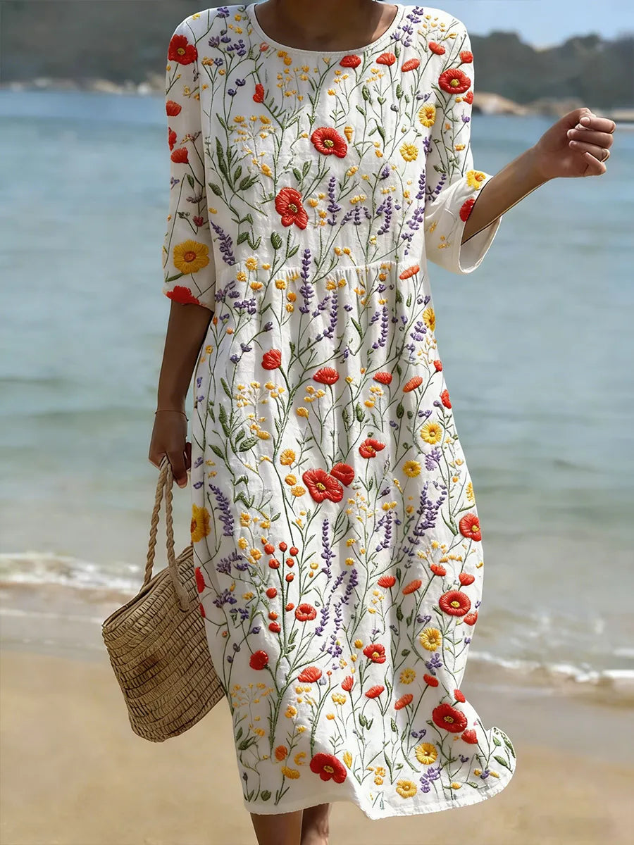 Christina | Robe maxi avec col rond et motif floral