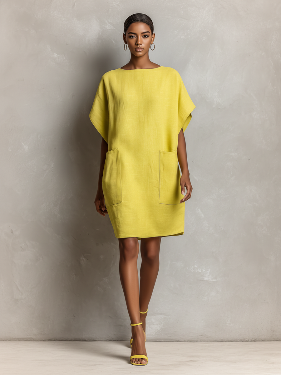 Robe shift pour femmes en jaune lime avec manches batwing et poches MDZ2671C3T