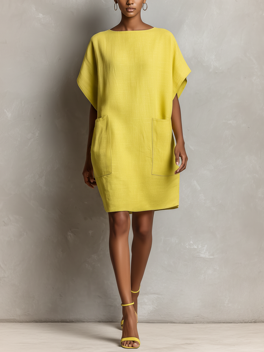 Robe shift pour femmes en jaune lime avec manches batwing et poches MDZ2671C3T