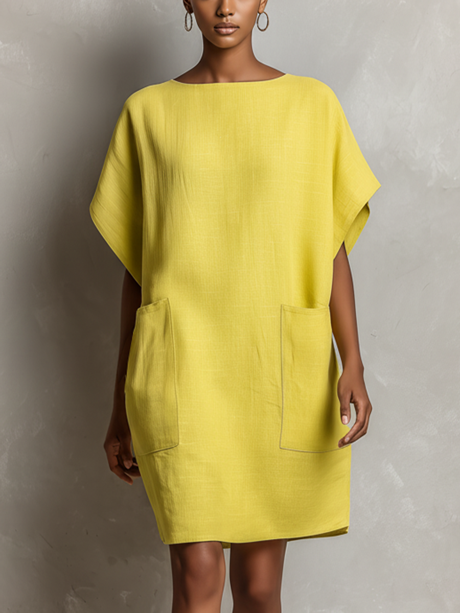 Robe shift pour femmes en jaune lime avec manches batwing et poches MDZ2671C3T