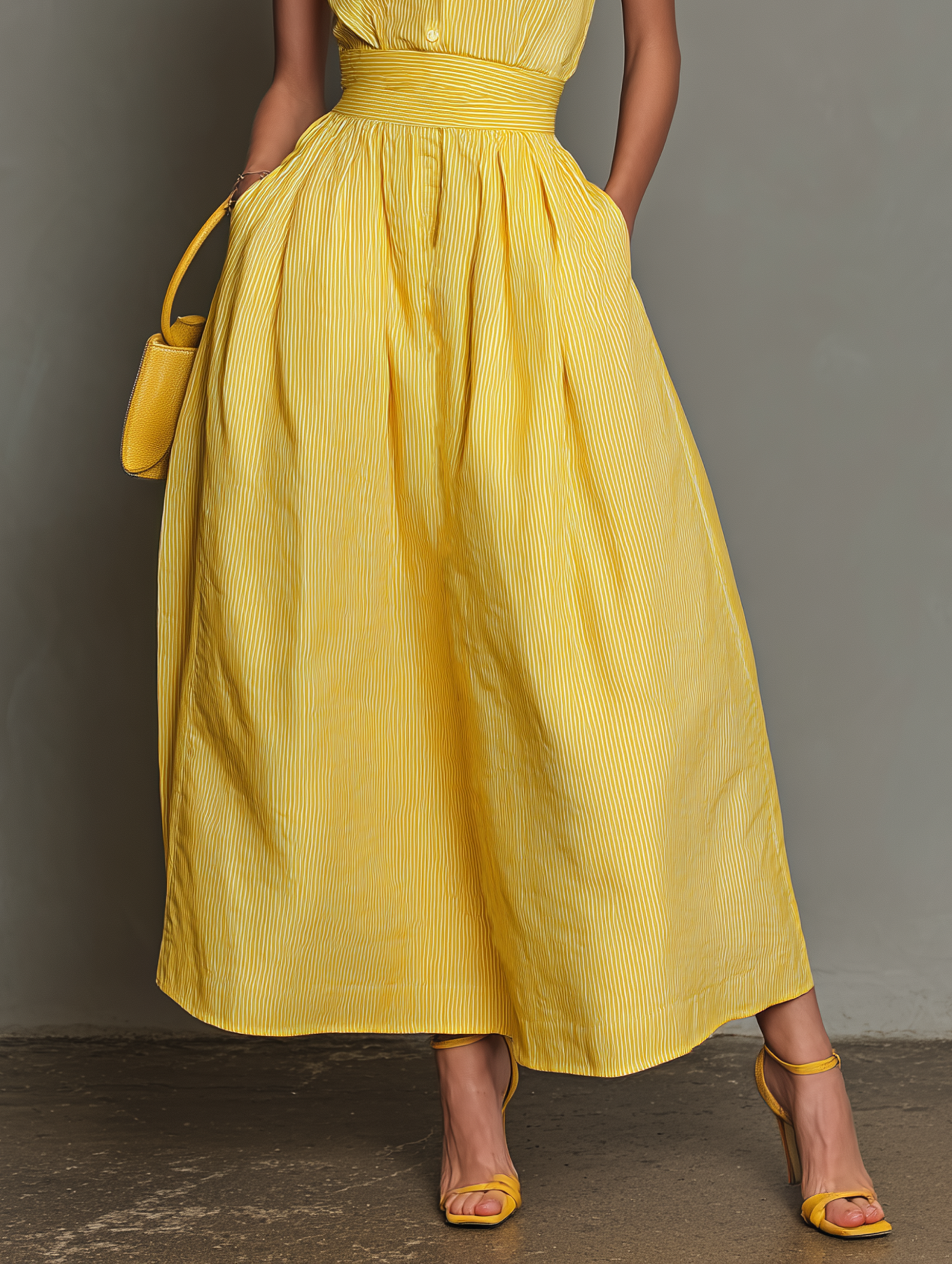 Robe maxi sans manches avec col et rayures pour femmes MDZ1099D5Y