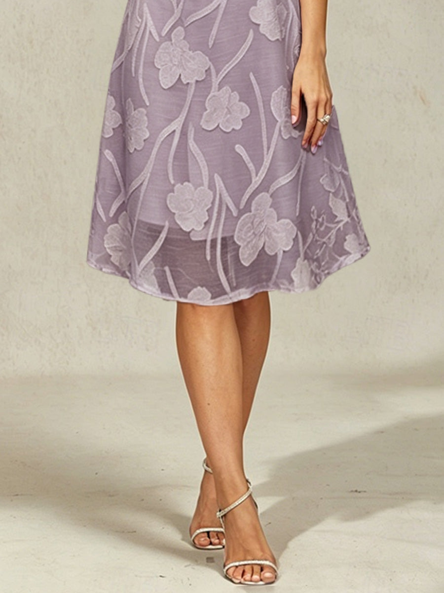 Robe A-Line en chiffon transparent avec des fleurs, longueur genou
