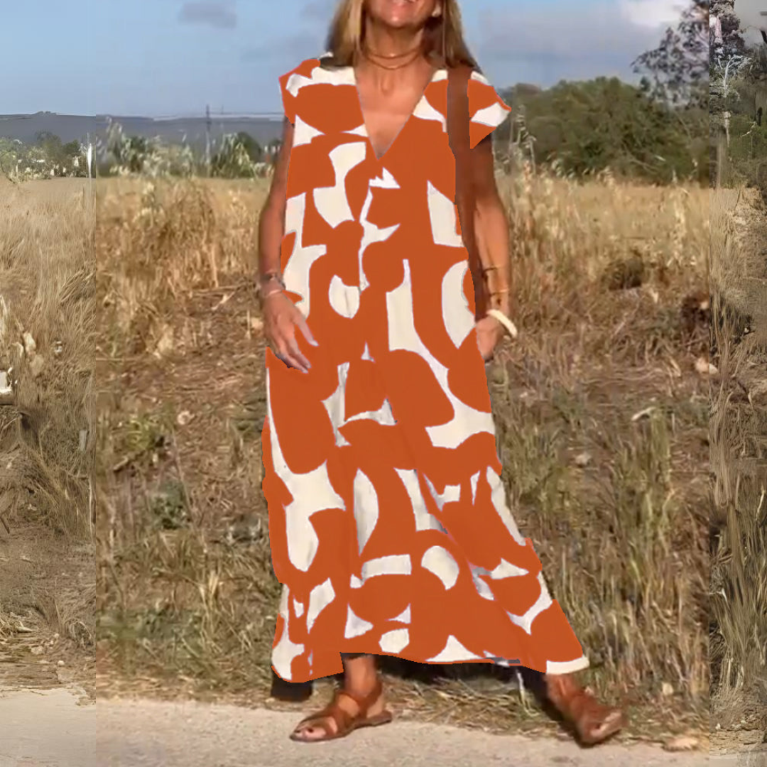 ELENA | Robe imprimée avec col en V