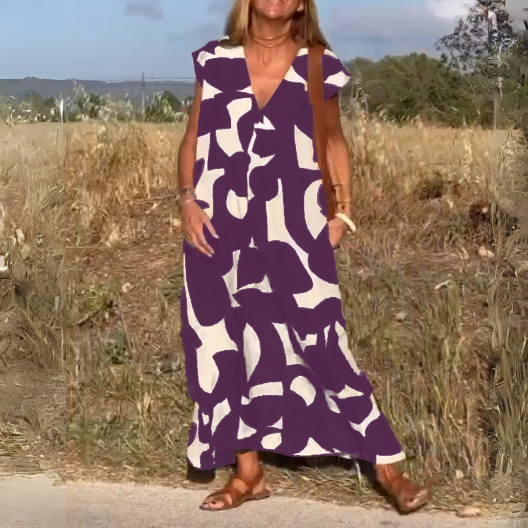 ELENA | Robe imprimée avec col en V