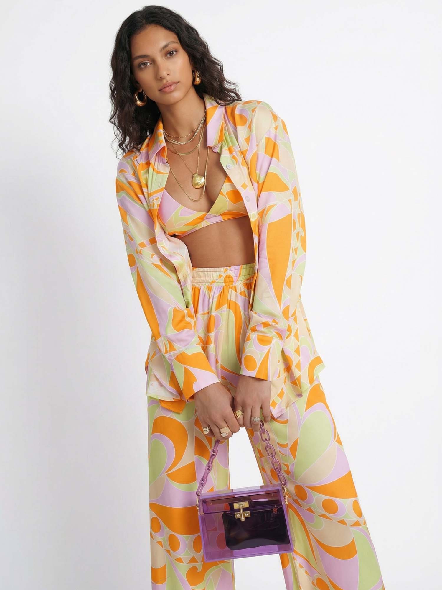 Chemise à boutons avec impression graphique de plage tropicale