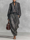 Ensemble chemise et pantalon avec col montant, manches longues et motif paisley vintage pour femmes MDA2558G3Y